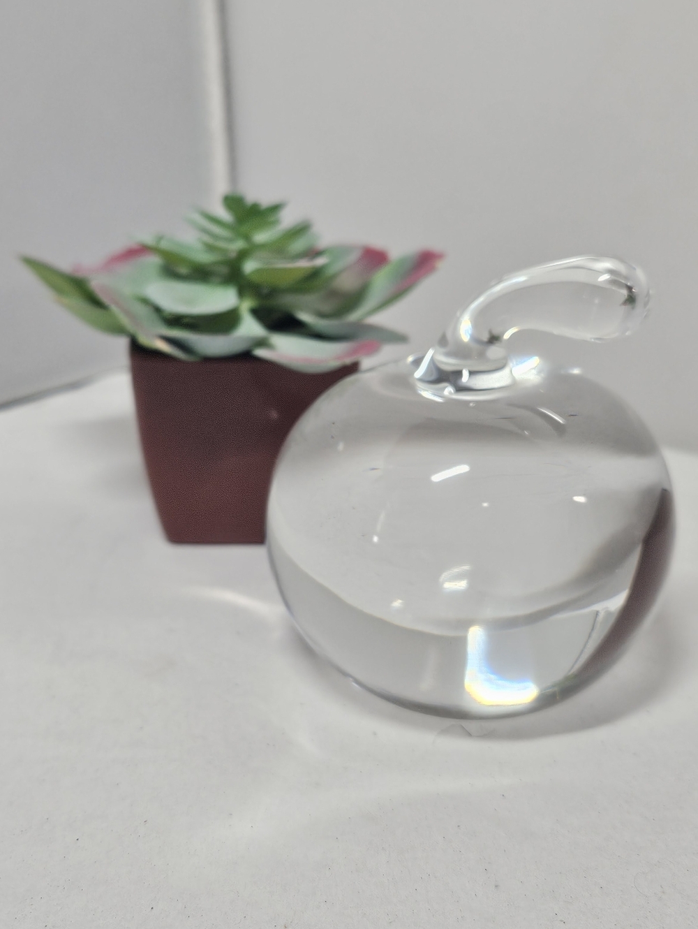 Vintage Clear Art Glass Apple Shaped Paperweight